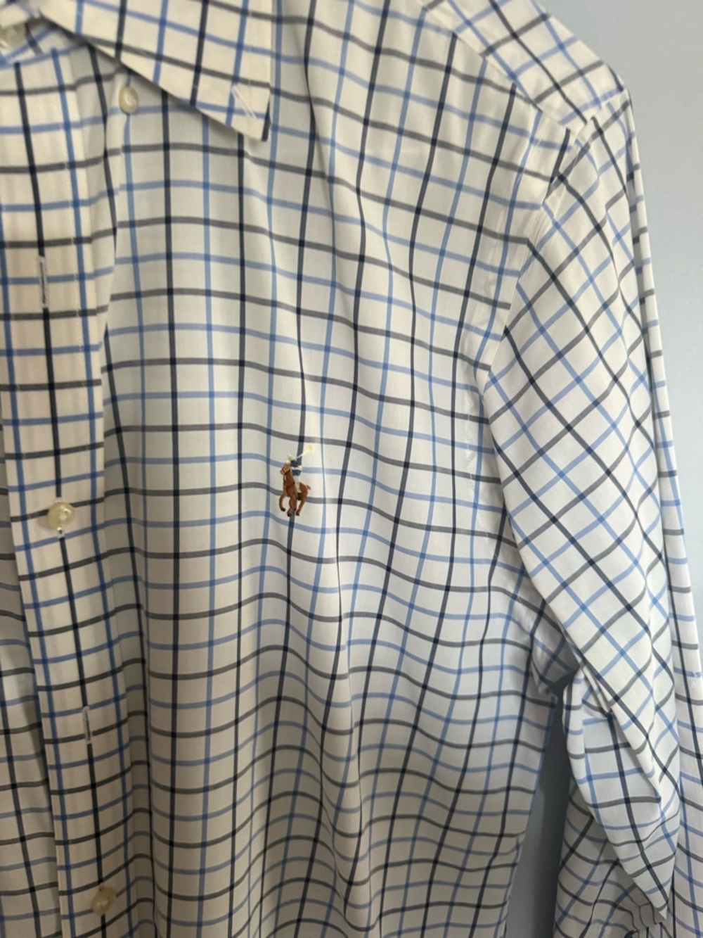 Ralph Lauren White Dress Shirt with Blue Windowpane Check